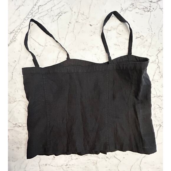 Everlane Black 100% Linen Button Front Picnic Cropped Sleeveless Top Shirt 8 M - Picture 4 of 8